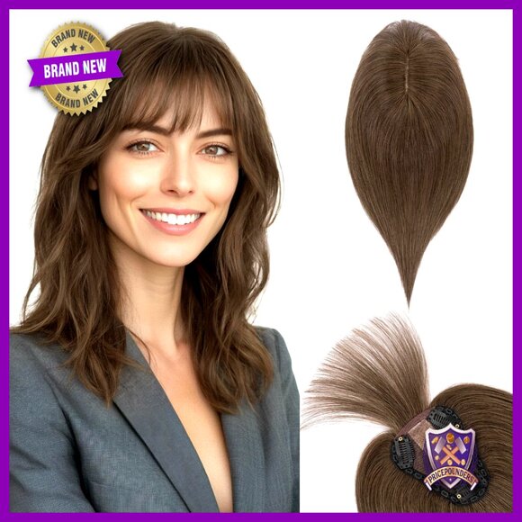 Human Hair Clip-In Bangs Topper Handmade Lace Base Enhanced Coverage Stylish